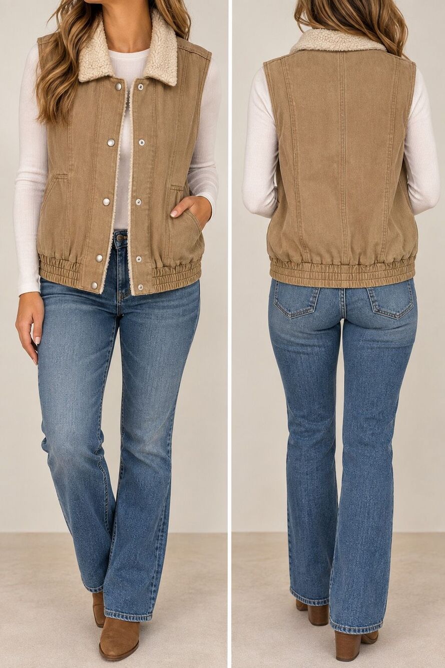 BKE Sherpa Lined Utility Vest M Tan Western Workwear Ranch Chore
